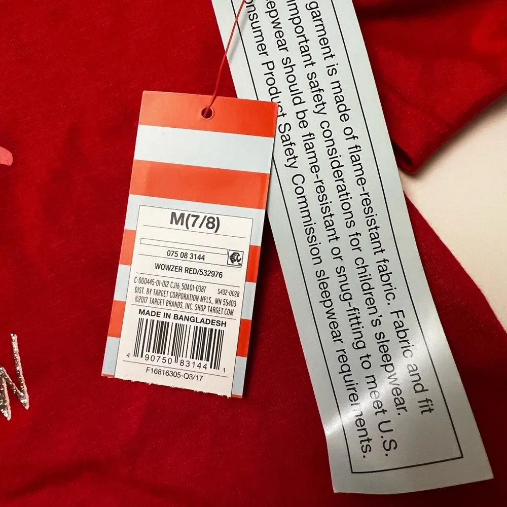 NWT Cat & Jack Reindeer Christmas Jammies Youth 7/8 Red White pants